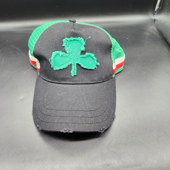 Shamrock Trucker Hat Black Green Mesh Irish Luck St Patricks Day Cap Distressed - Picture 9 of 9